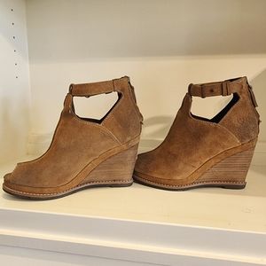 Ariat Suede Leather High Ankle Open Toe Wedge Shoes Size 8B